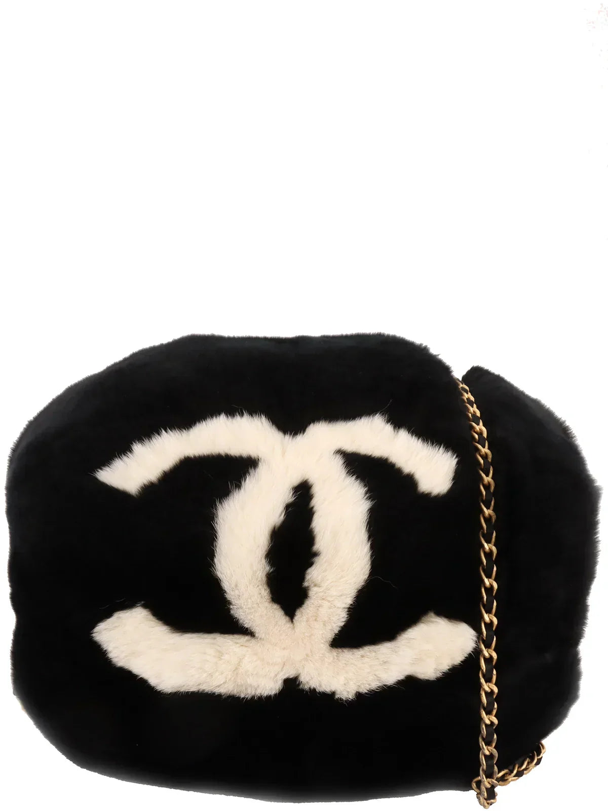 Top Quality Chanel Lapin Fur Cc Mark Chain Arm Warmer Black/White