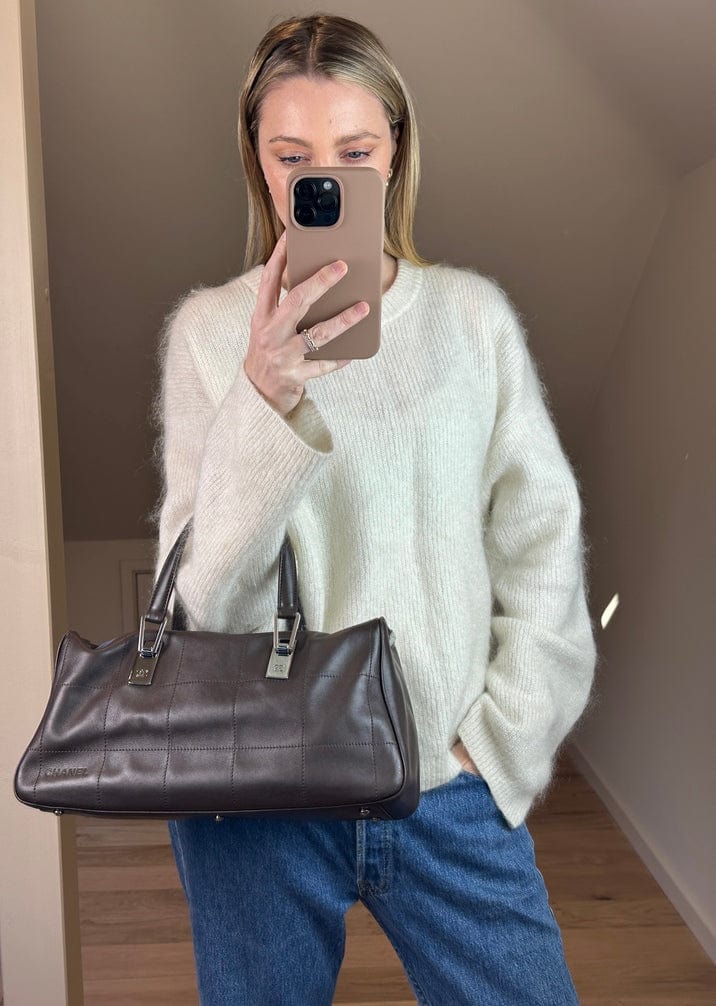 Chanel Brown Chocolate Bar Boston Bag with Silver Hardware