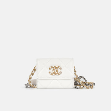 Chanel 19 Cardholder on Chain White Lambskin Gold & Ruthenium Hardware