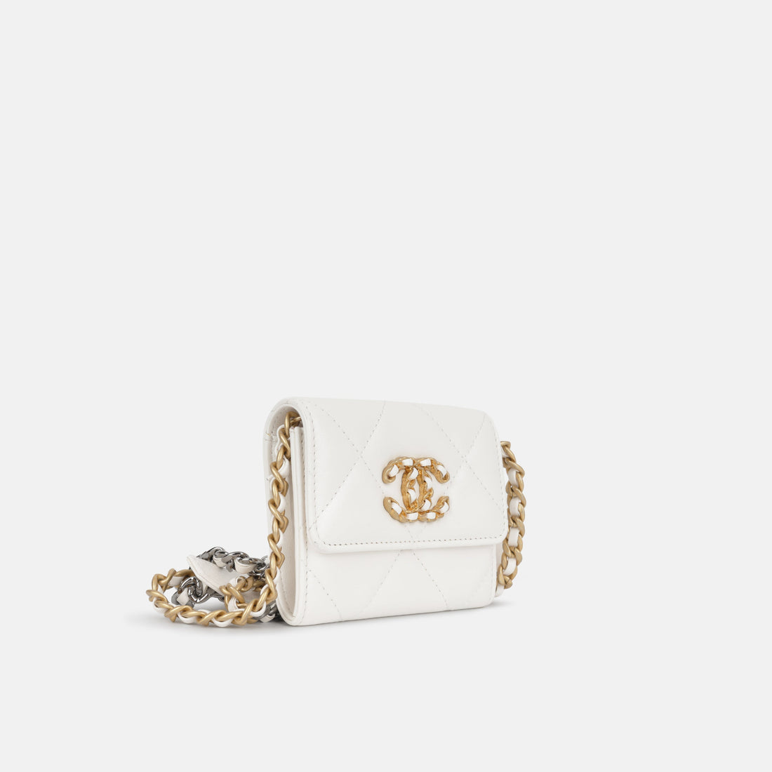 Chanel 19 Cardholder on Chain White Lambskin Gold & Ruthenium Hardware