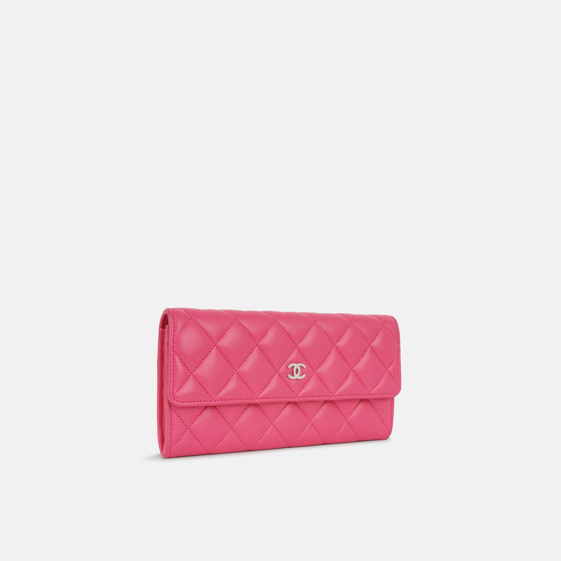 Chanel Long Classic Flap Wallet Pink Lambskin Silver Hardware
