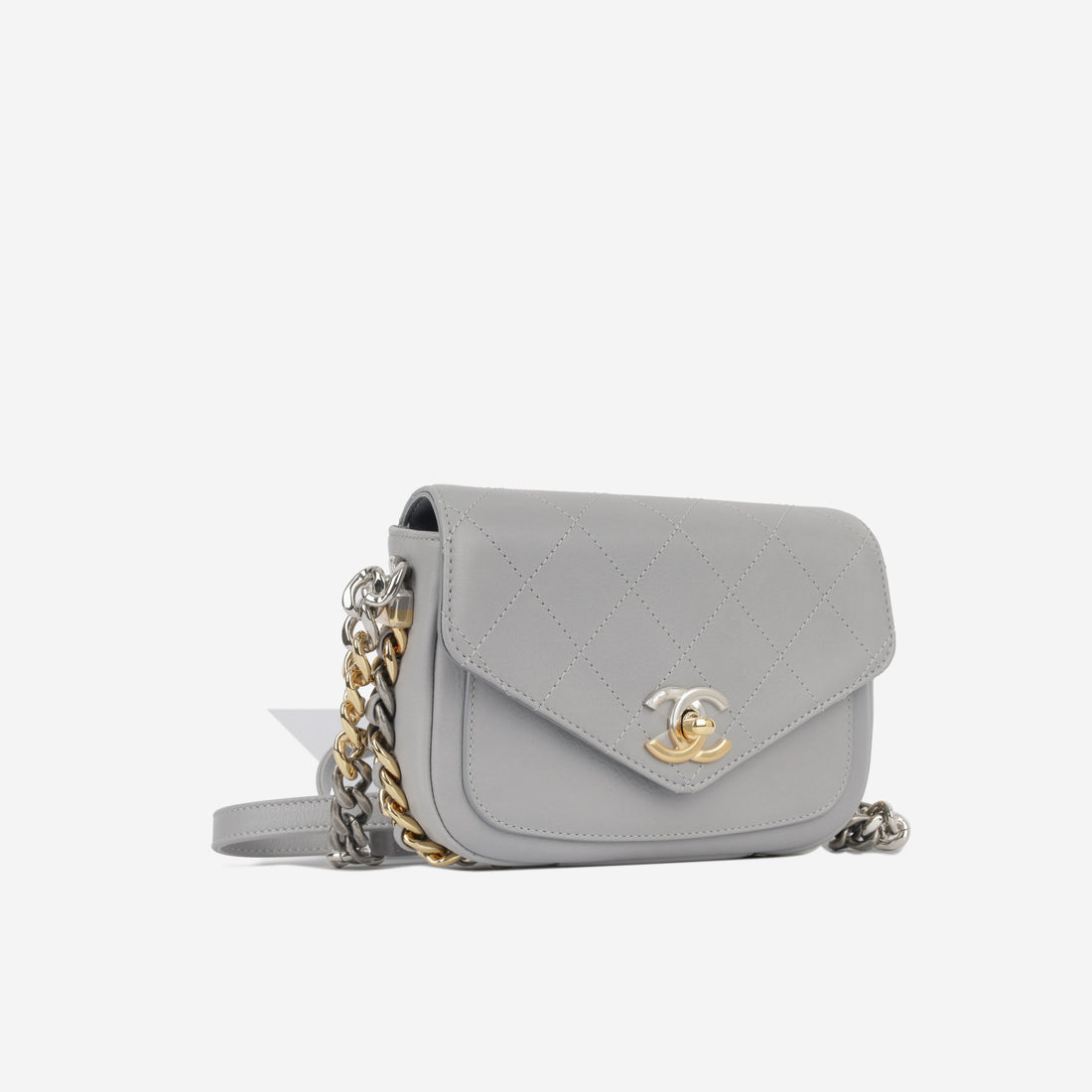 Chanel Seasonal Chain Flap Bag Grey Calfskin Gold & Silver Hardware