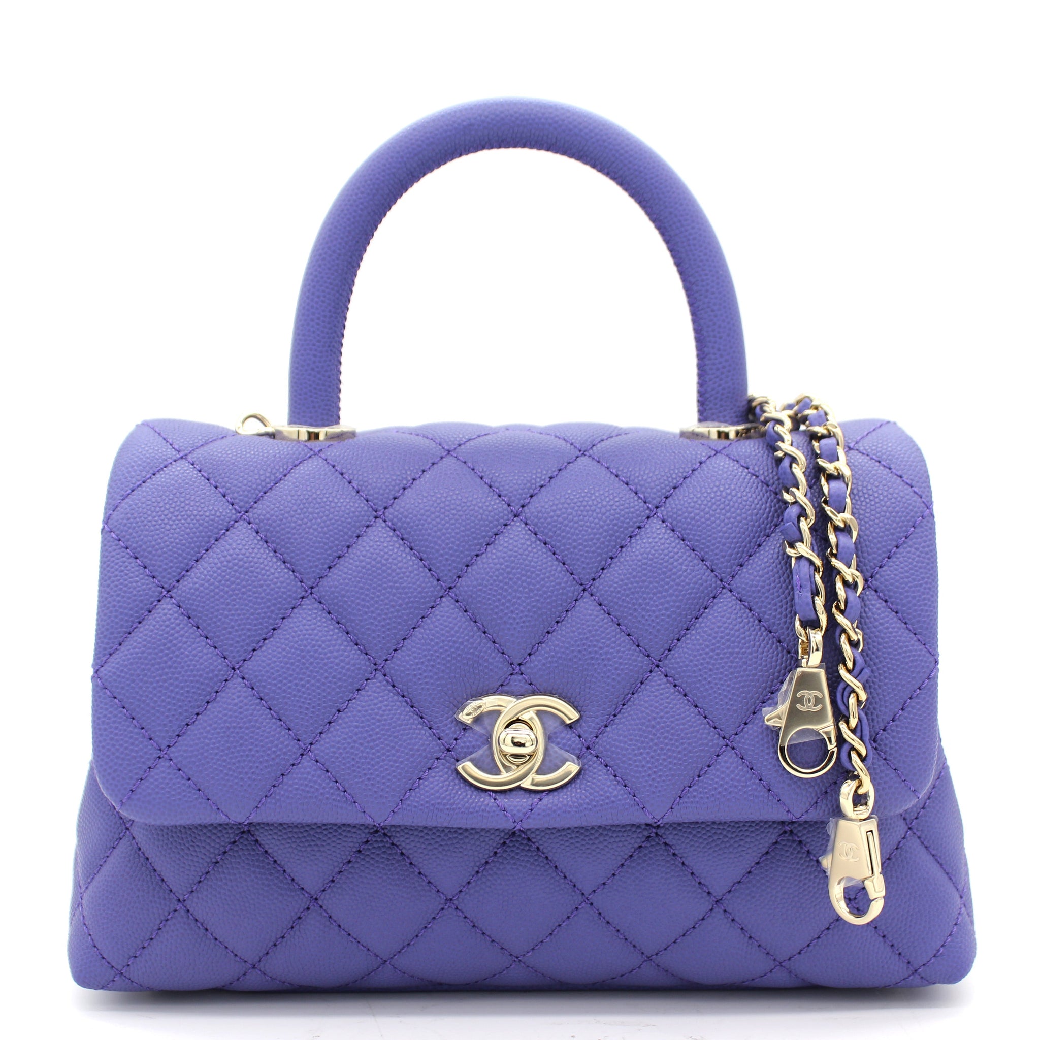 Chanel Purple Quilted Caviar Leather Small Handle Coco Flap Bag