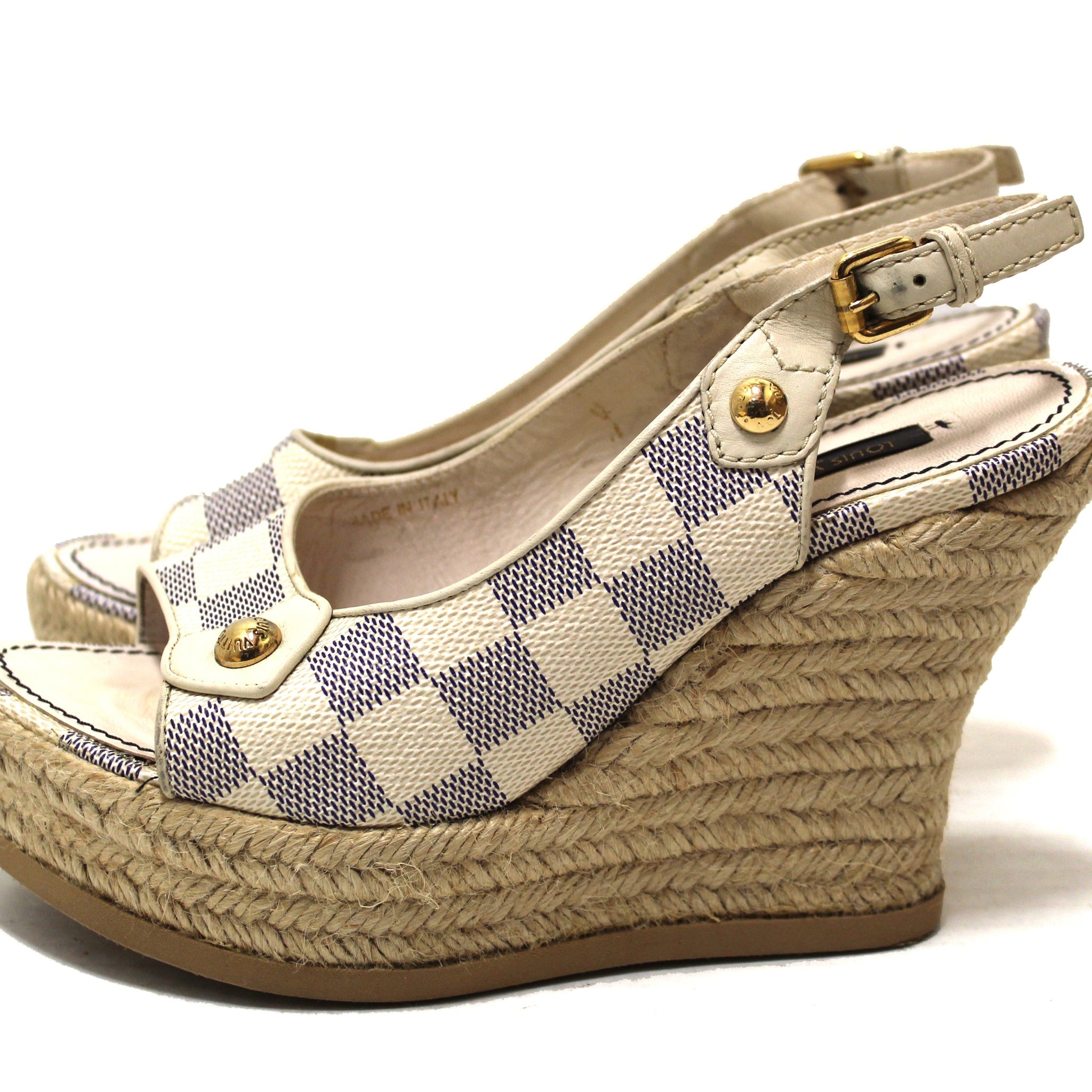 Louis Vuitton Damier Azur Espadrille Wedge Heel Size 35