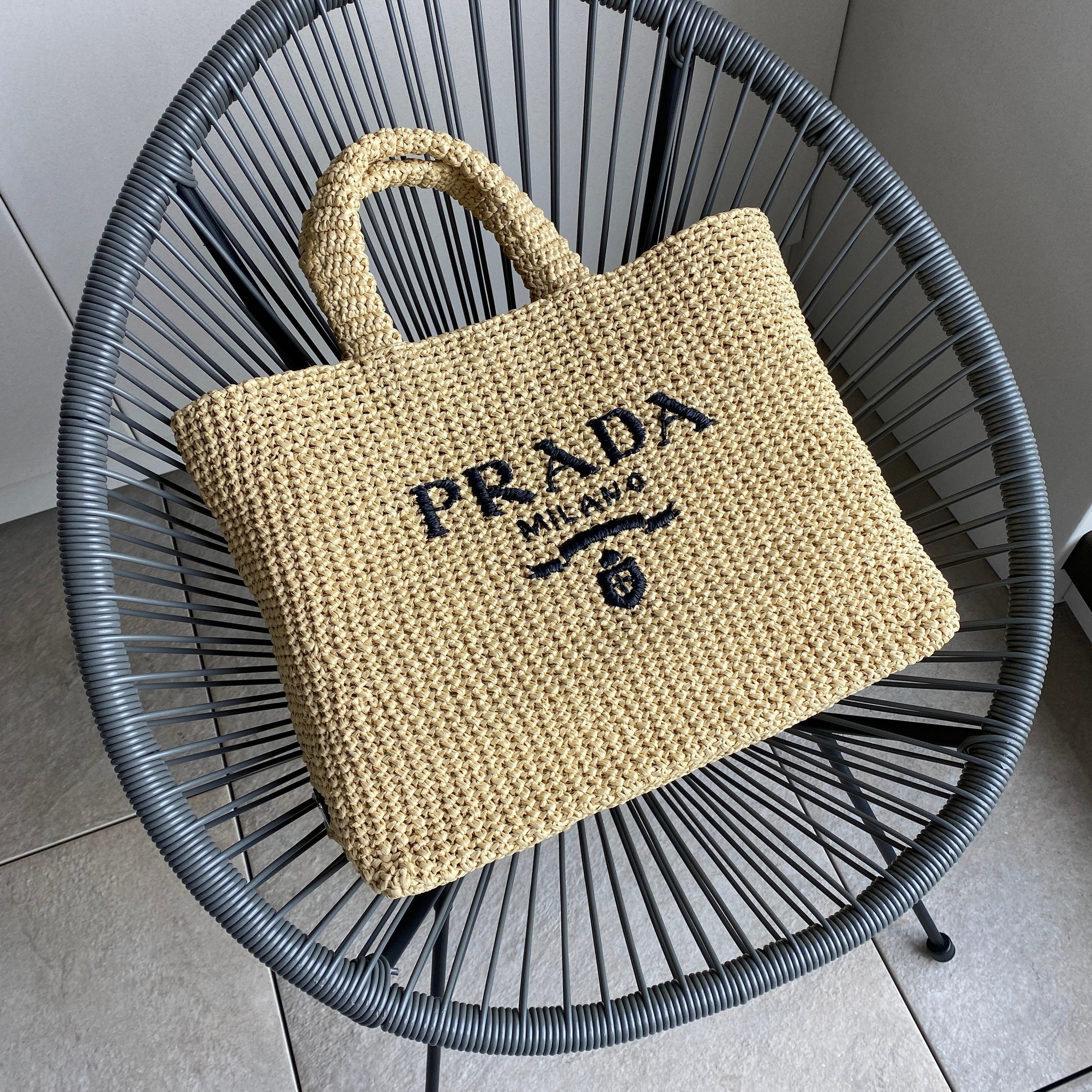 Prada Large Raffia Tote Bag (Tan)