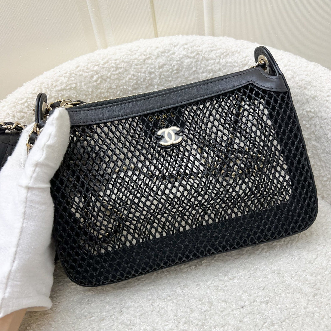 Chanel 25S Clutch on Chain in Black Mesh and LGHW