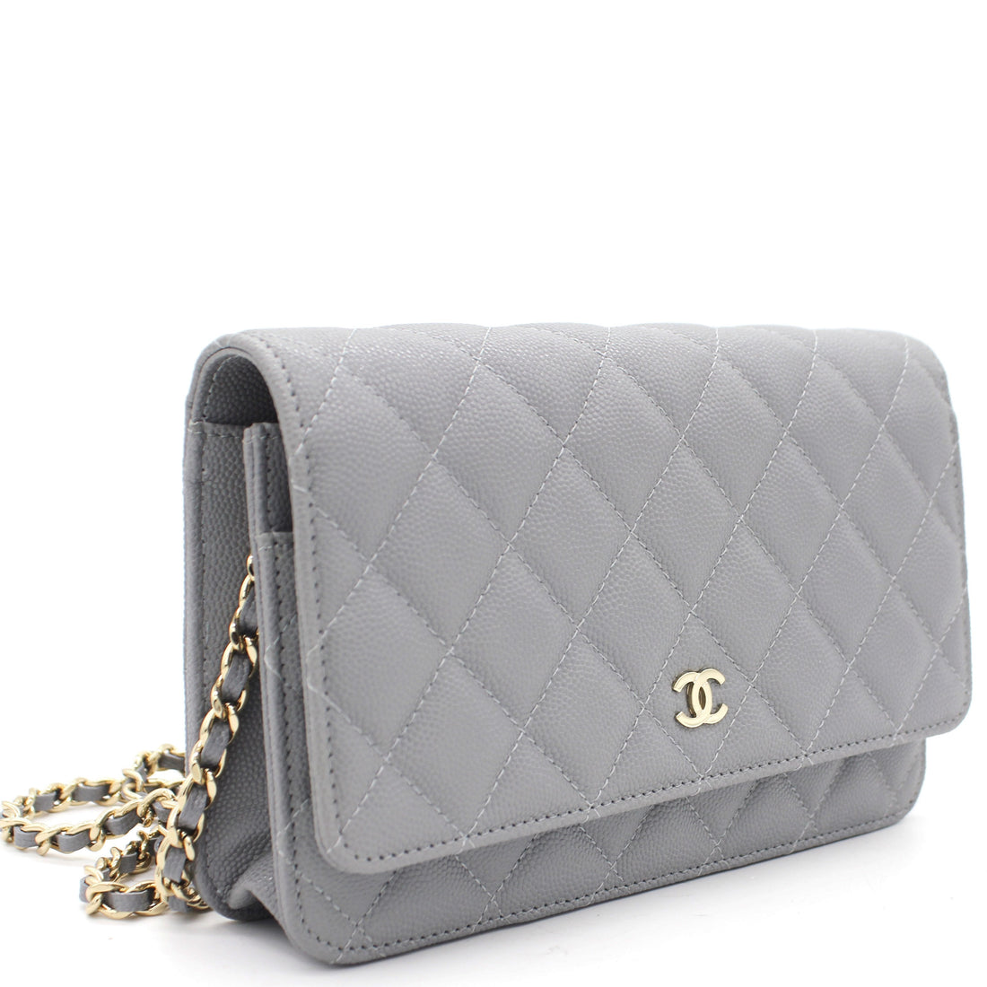 Chanel Quilted Leather WOC Chain Clutch Bag Grey Caviar