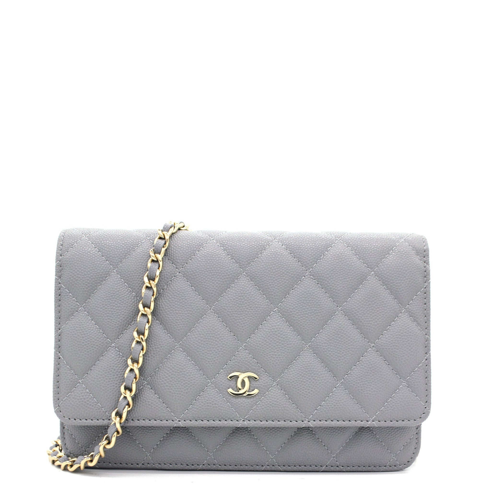 Chanel Quilted Leather WOC Chain Clutch Bag Grey Caviar