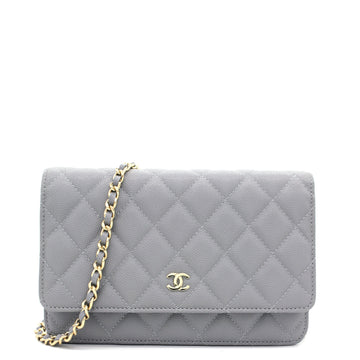 Chanel Quilted Leather WOC Chain Clutch Bag Grey Caviar