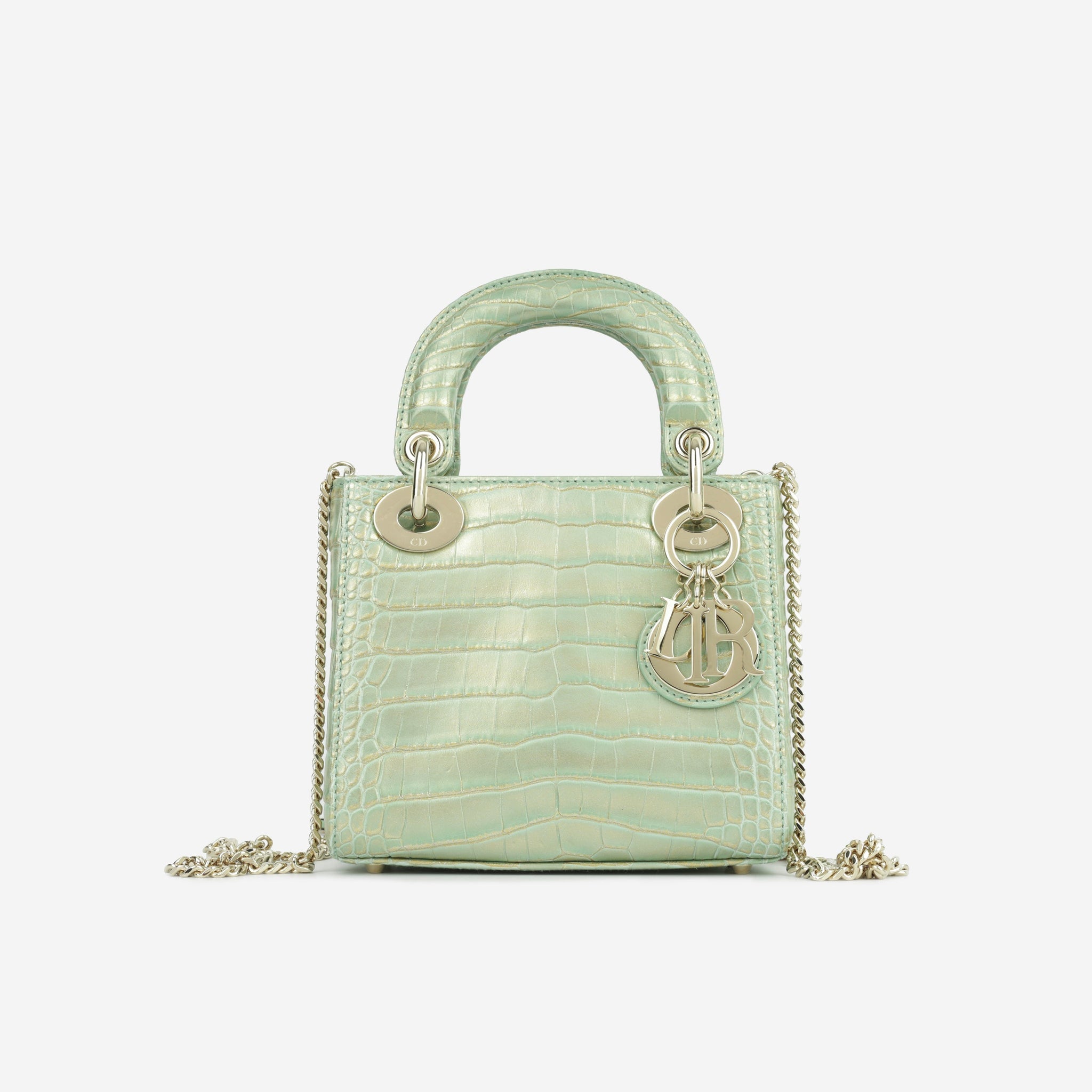 Christian Dior Mini Lady Dior Green/Gold Crocodile