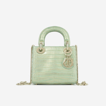 Christian Dior Mini Lady Dior Green/Gold Crocodile