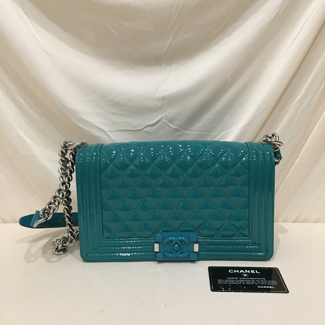 Top Quality Chanel Green Patent Old Medium Boy New Shoulder Bag Sku# 76385