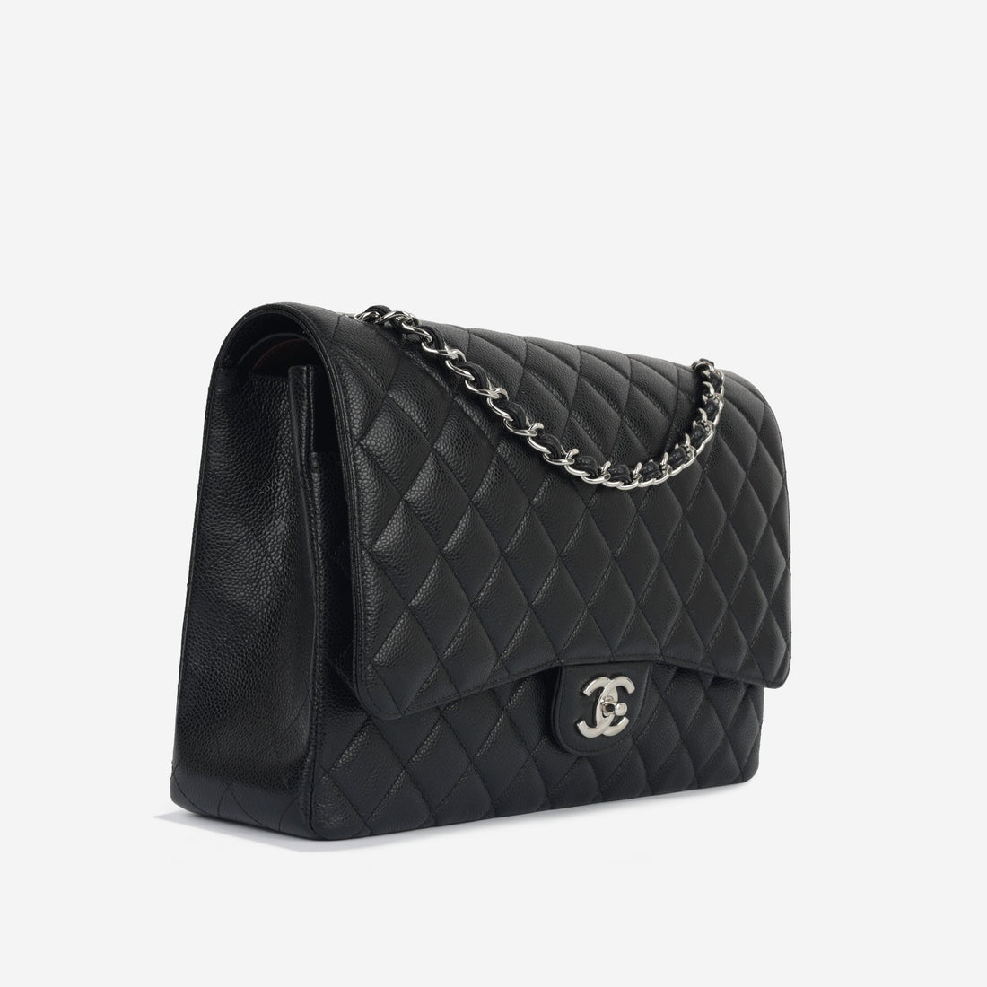 Chanel Classic Maxi Double Flap Black Caviar Silver Hardware (2023)