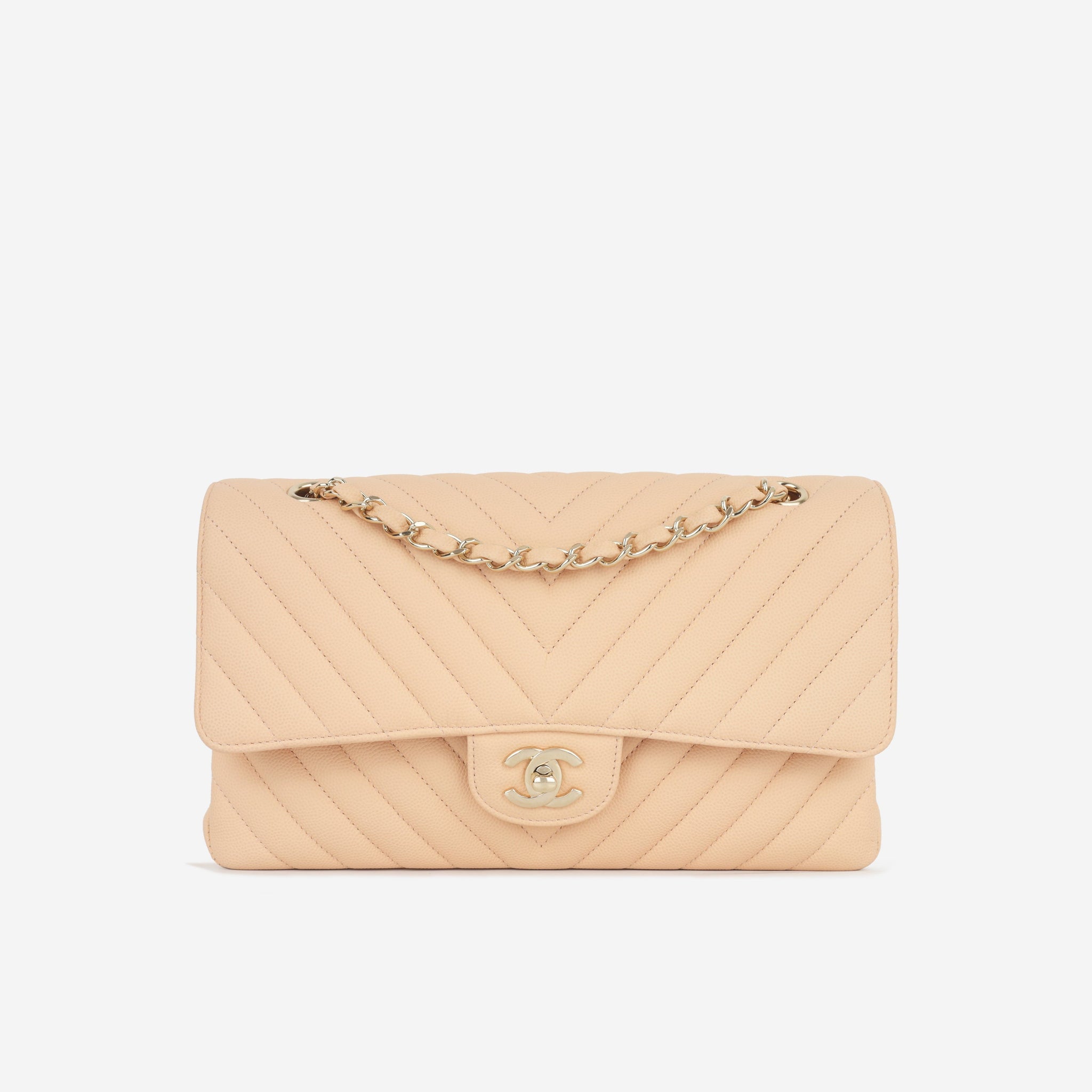 Chanel Medium Chevron Flap Blush Beige Matte Caviar