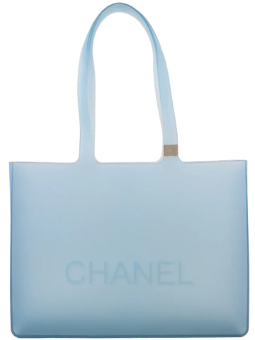 Top Quality Chanel Logo Rubber Tote Bag Clear Blue