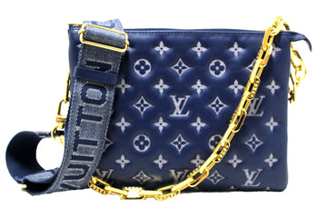 Louis Vuitton Denim Blue Lambskin Embossed Monogram Coussin PM Bag
