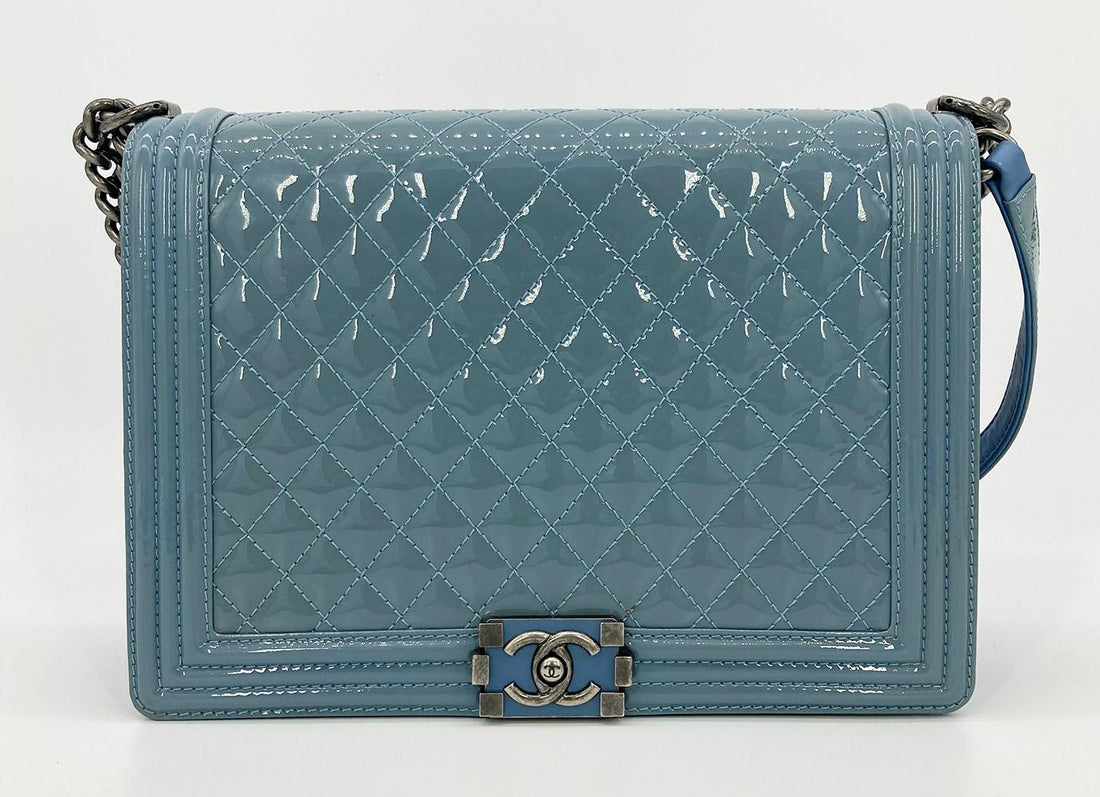 Top Quality Chanel Light Blue Patent Large Boy Bag