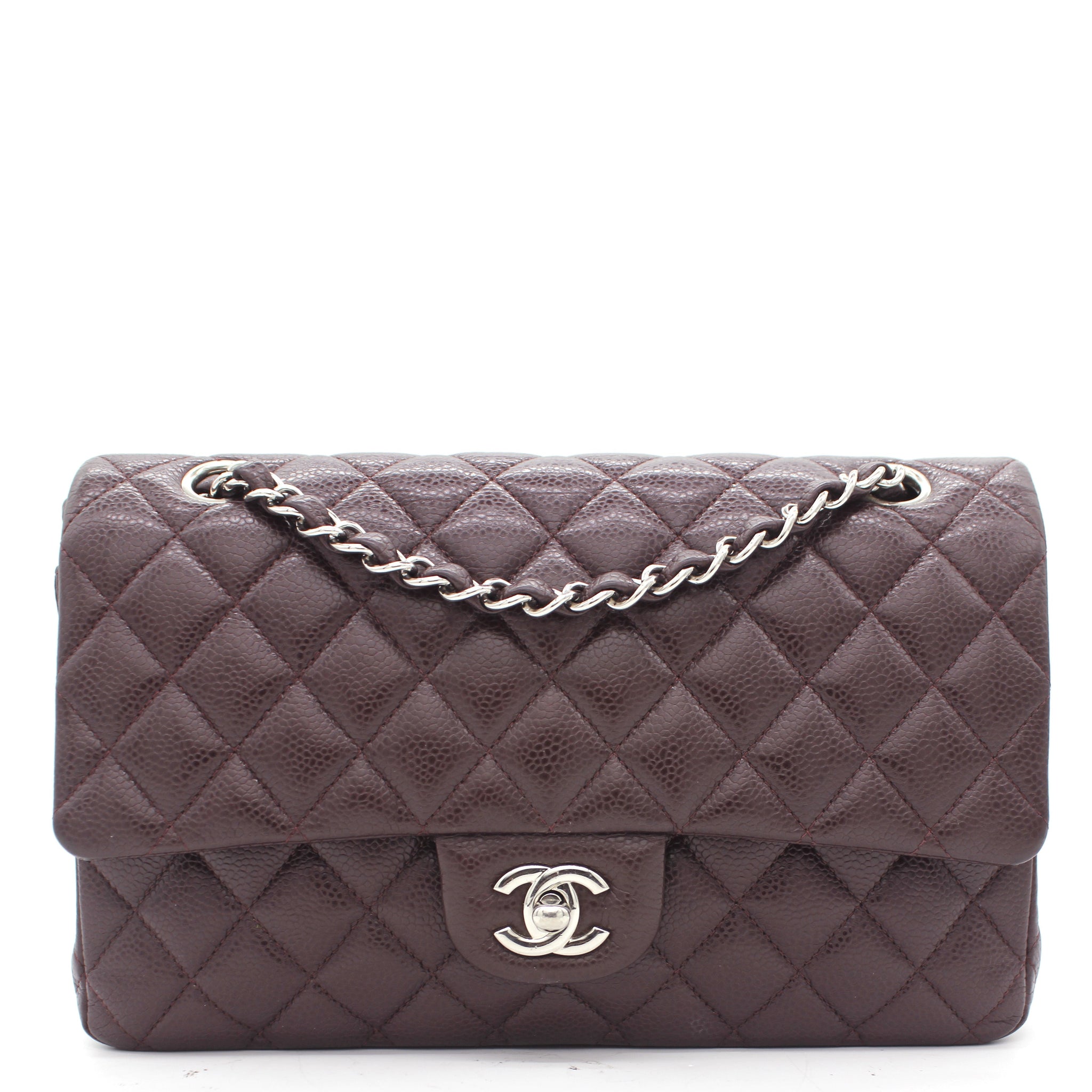 Chanel Burgundy Quilted Caviar Leather Classic Double Flap Bag