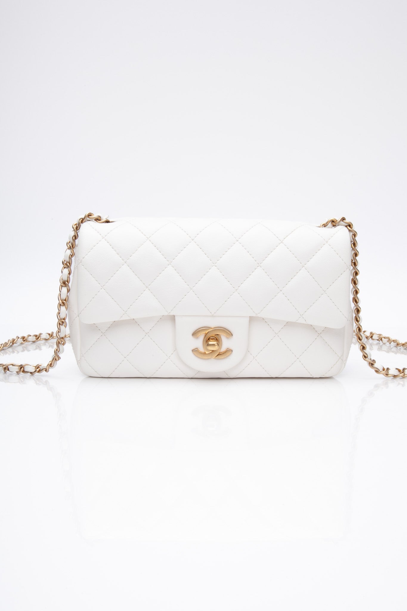CHANEL Calfskin Quilted Mini Romance Rectangular Flap White