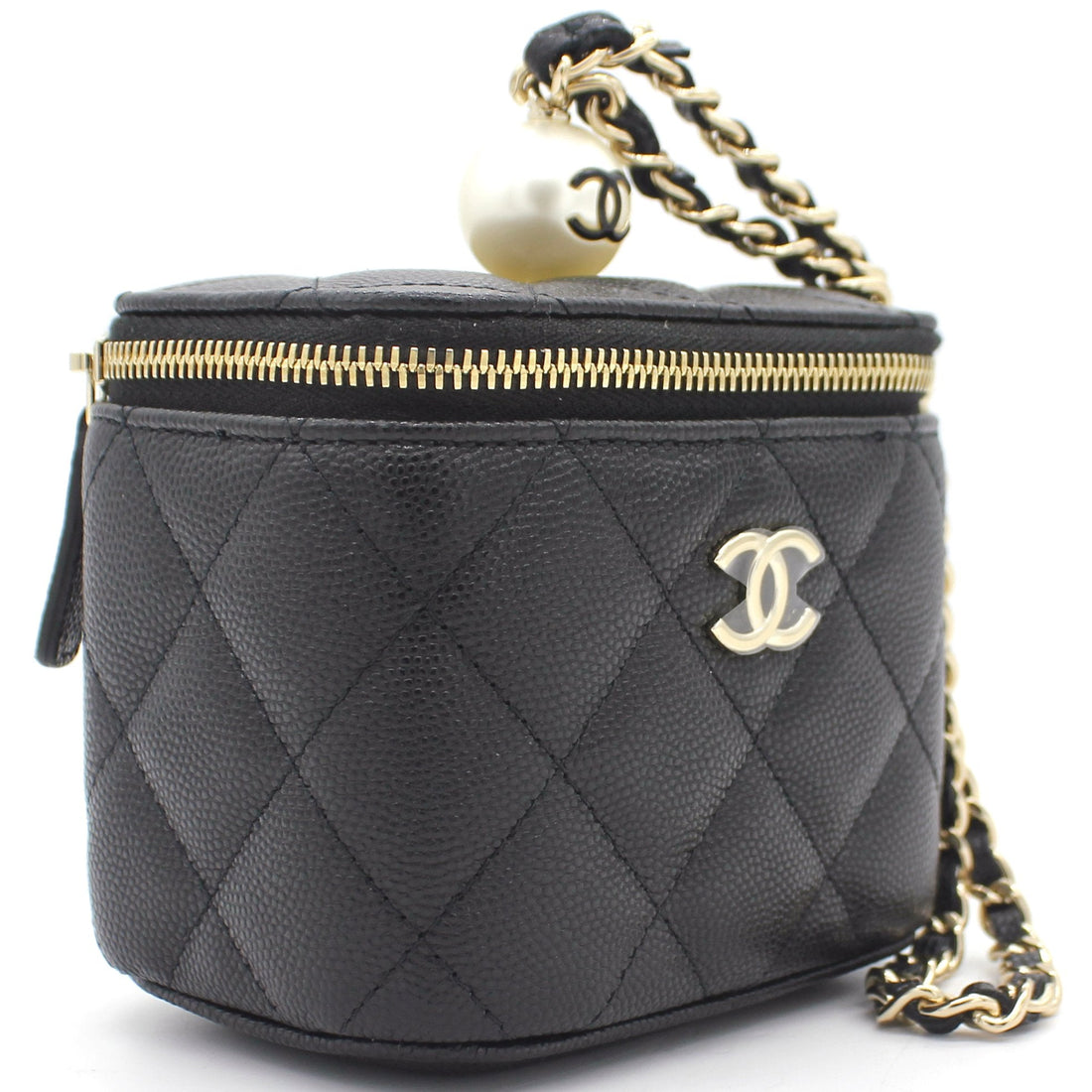 Chanel Mini Caviar GHW Vanity Case with Pearl Details