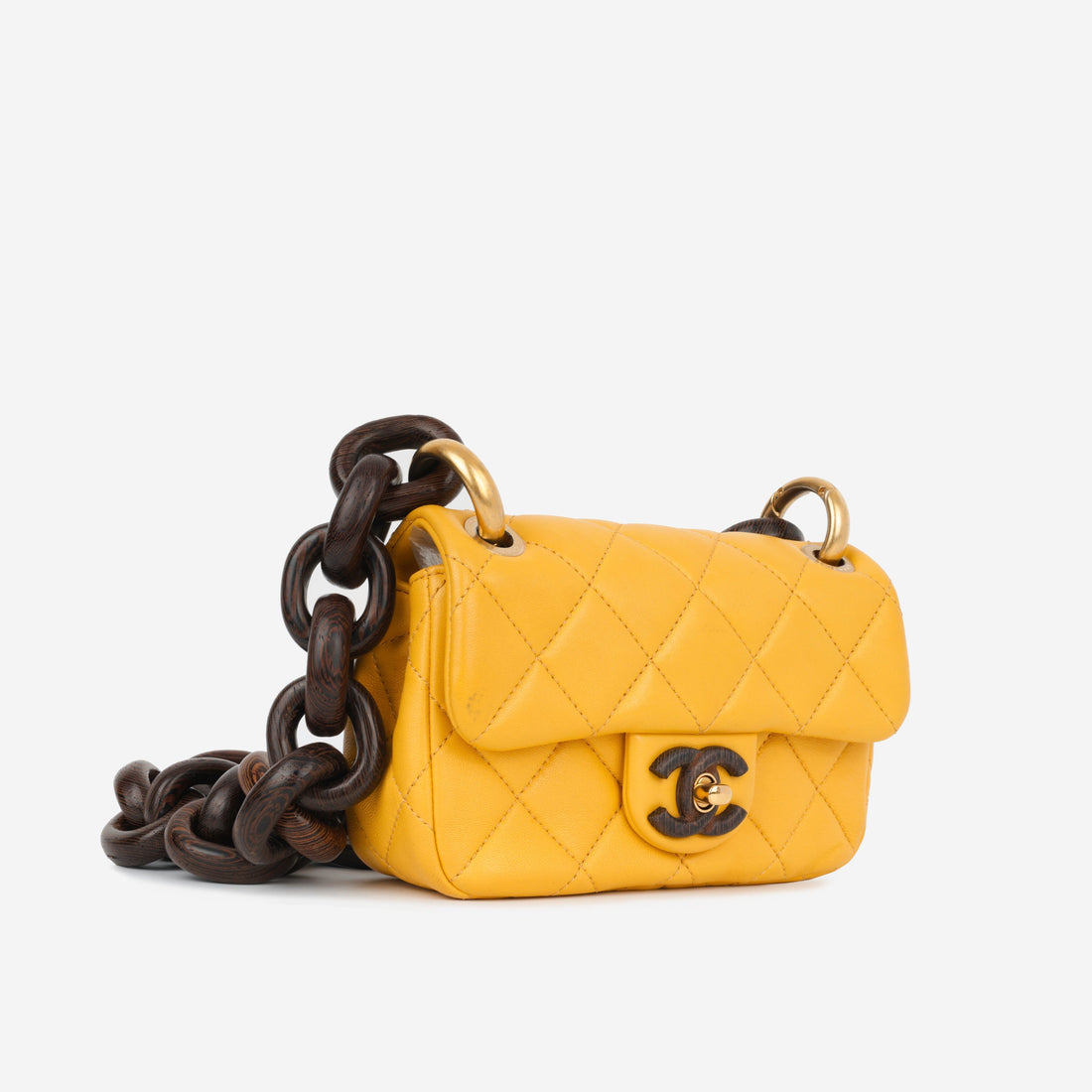 Chanel Mini Square Wenge Wood Yellow Lambskin Gold Hardware