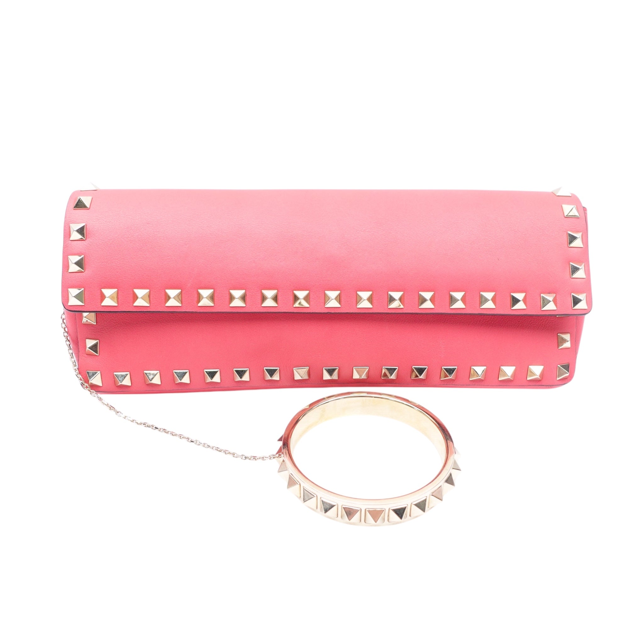 Pink Rockstud Bracelet Clutch Leather Long