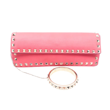 Pink Rockstud Bracelet Clutch Leather Long