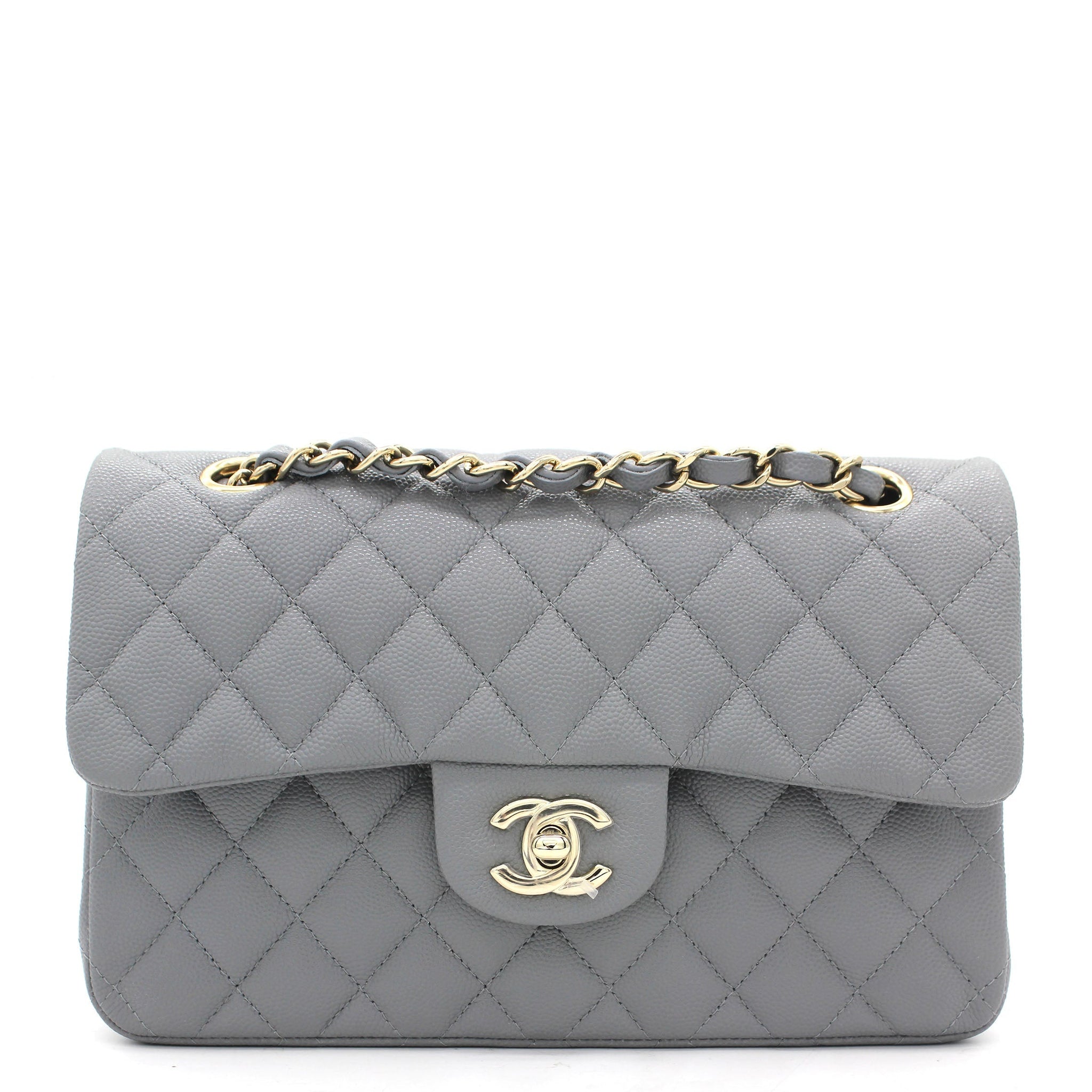 Chanel Caviar Quilted Small Classic Double Flap Grey