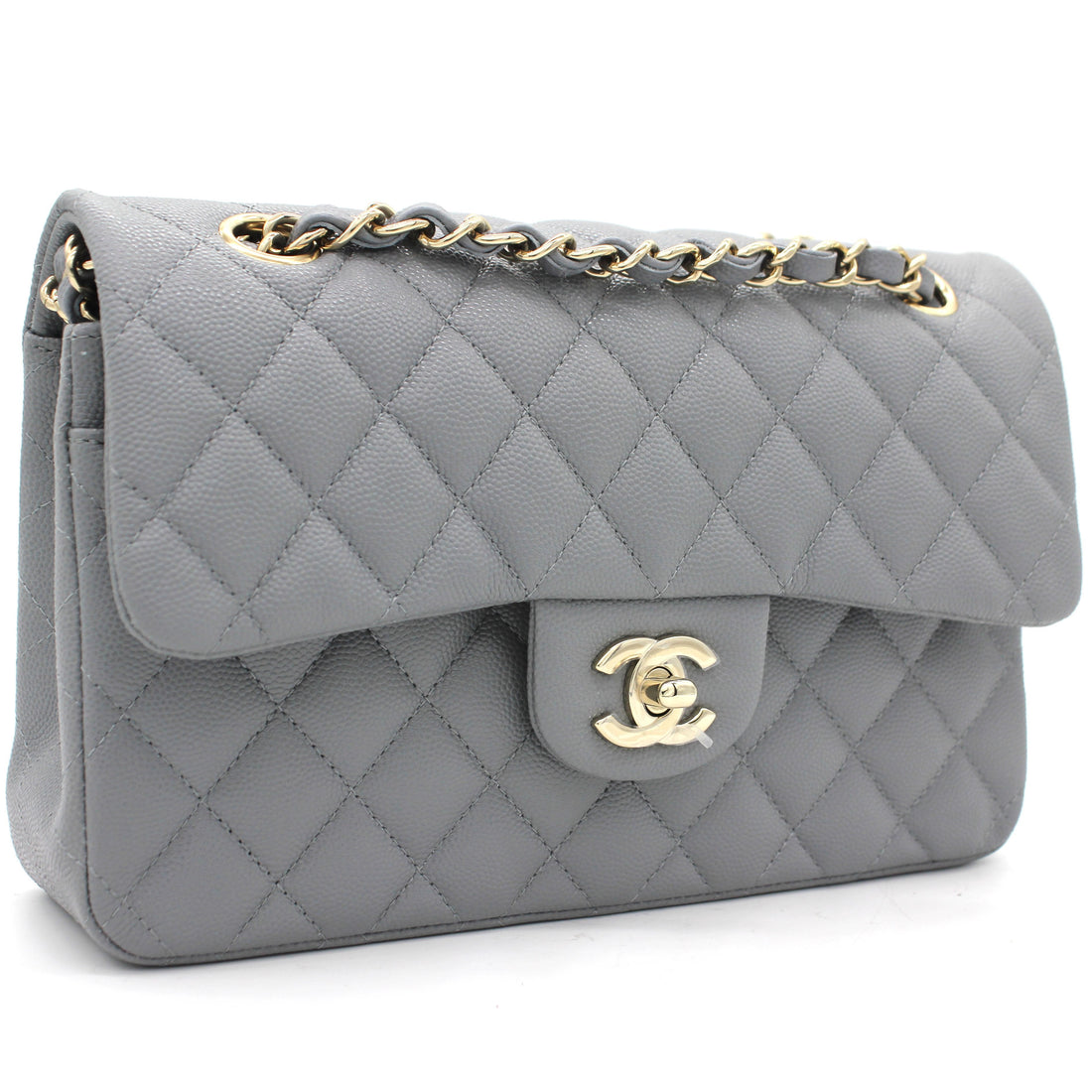 Chanel Caviar Quilted Small Classic Double Flap Grey