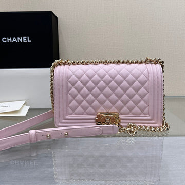 CHANEL BOY BAG MEDIUM 25 LIGHT PINK CAVIAR GOLD HARDWARE