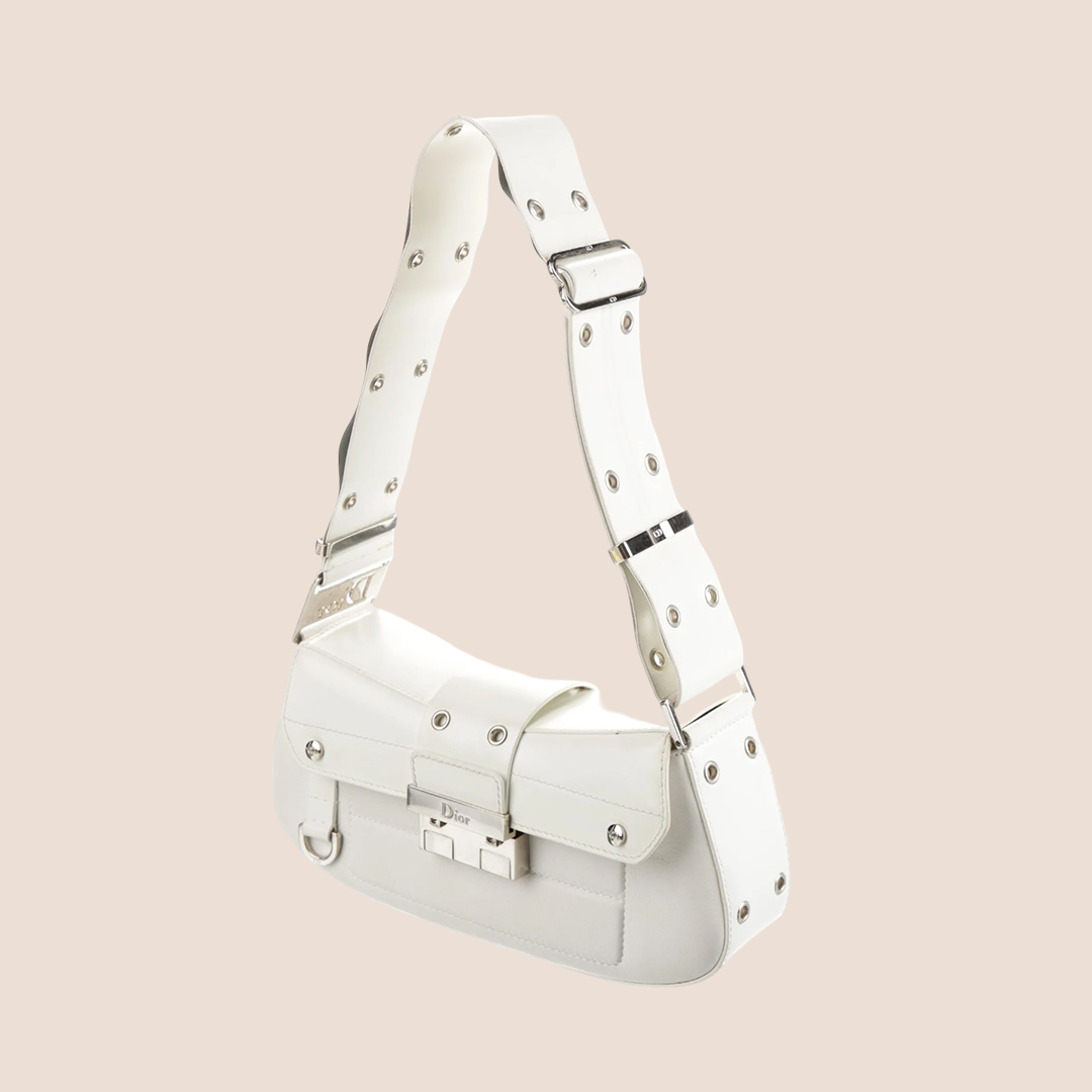 CHRISTIAN DIOR 2003 WHITE LEATHER STREET CHIC COLUMBUS BAG