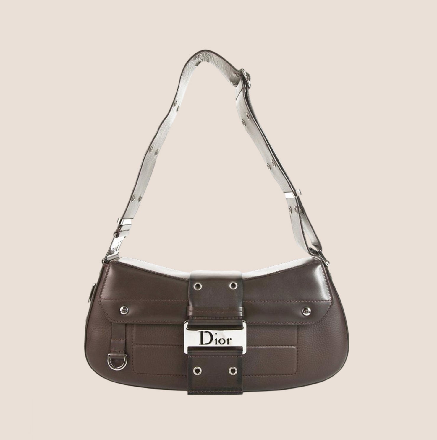 CHRISTIAN DIOR BROWN LEATHER STREET CHIC COLUMBUS SHOULDER BAG