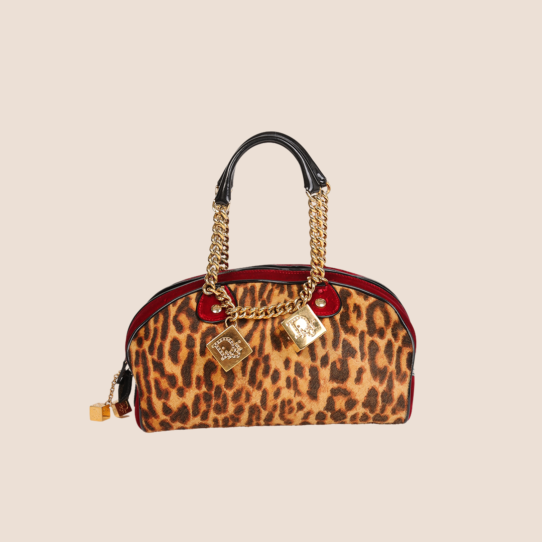CHRISTIAN DIOR 2004 LEOPARD PRINT VELVET GAMBLER DICE BAG
