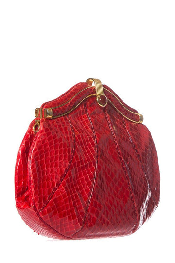 Judith Leiber Red Python Clamshell Clutch