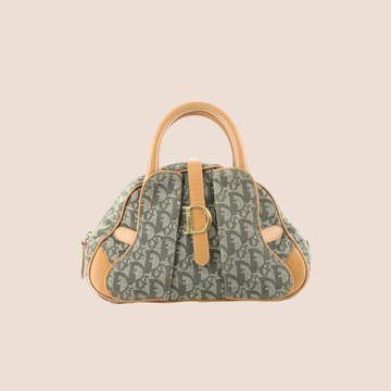 CHRISTIAN DIOR GREEN DIORISSIMO CANVAS SADDLE MINI BOWLER BAG