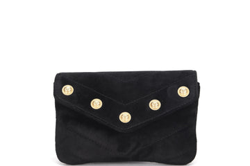 CHANEL PARIS-HAMBURG CC BUTTON FLAP WALLET (2609xxxx) BLACK SUADE GOLD HARDWARE, WITH , DUST COVER & BOX