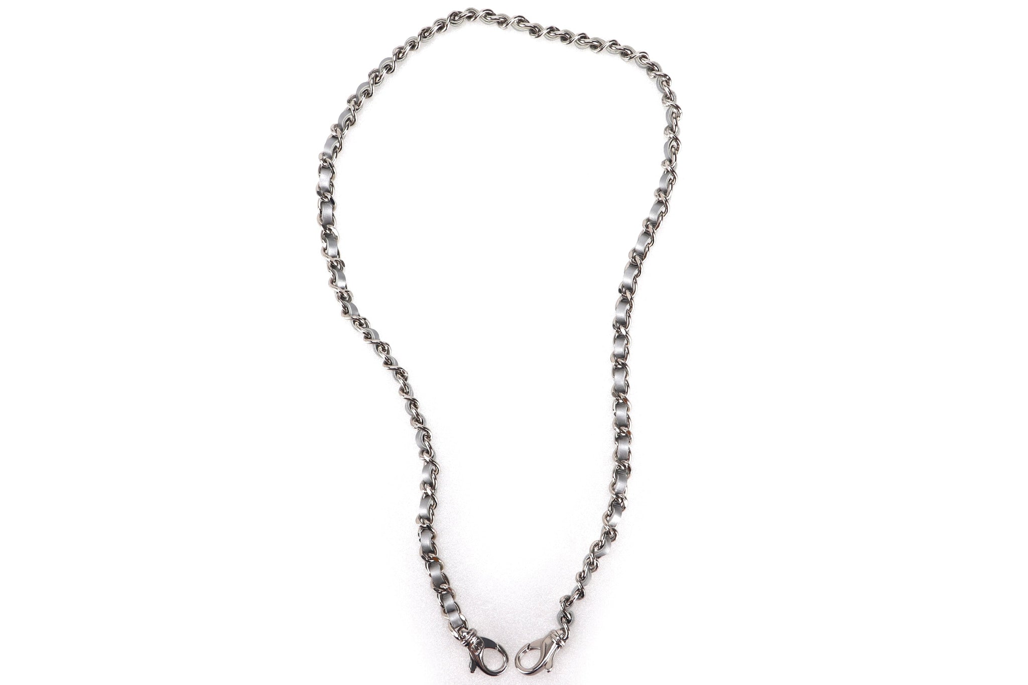 CHANEL LEATHER CHAIN BAG ACCESSORIES GREY SILVER HARDWARE