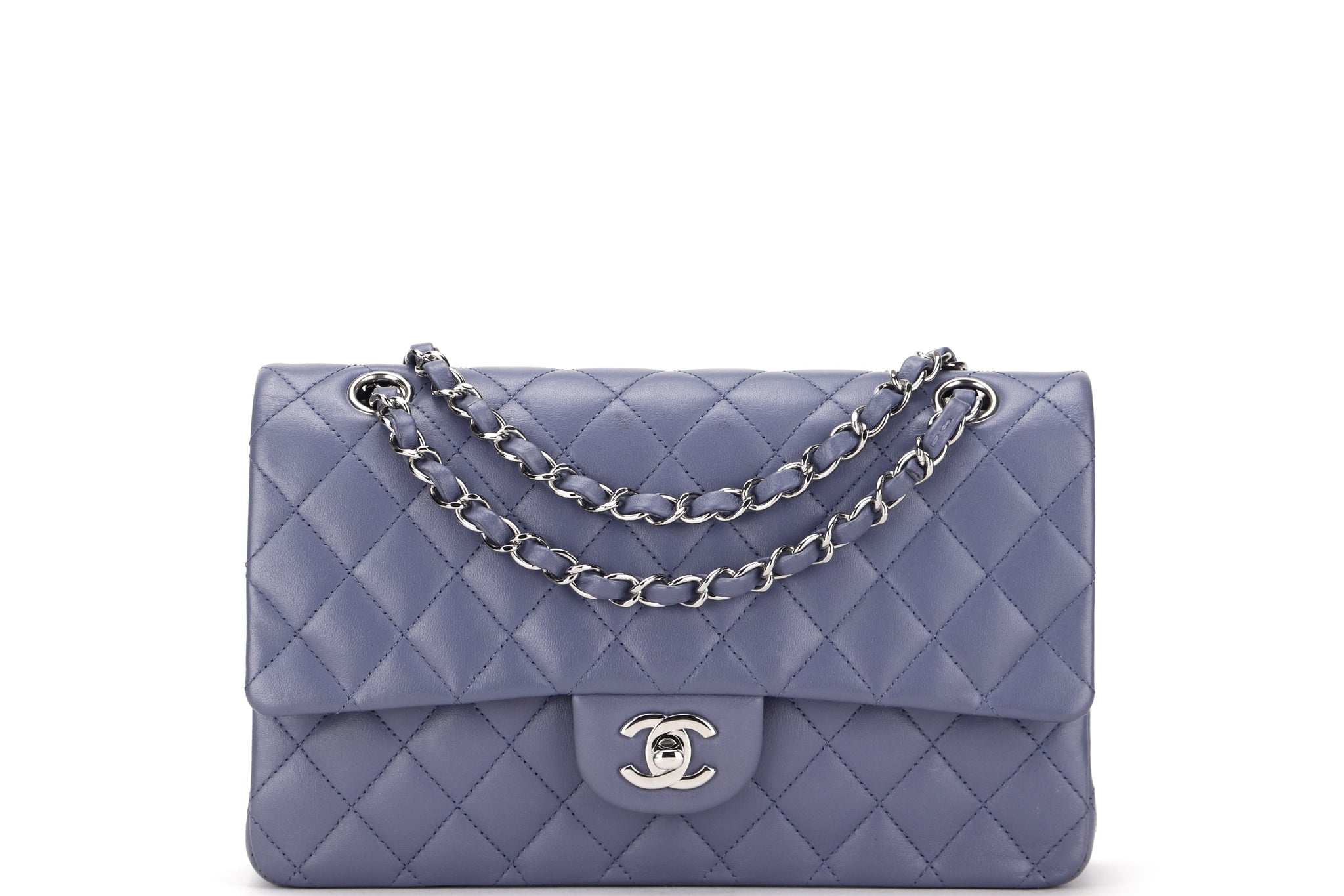 CHANEL CLASSIC FLAP (1583xxxx) MEDIUM LILAC LAMBSKIN SILVER HARDWARE, WITH , DUST COVER & BOX