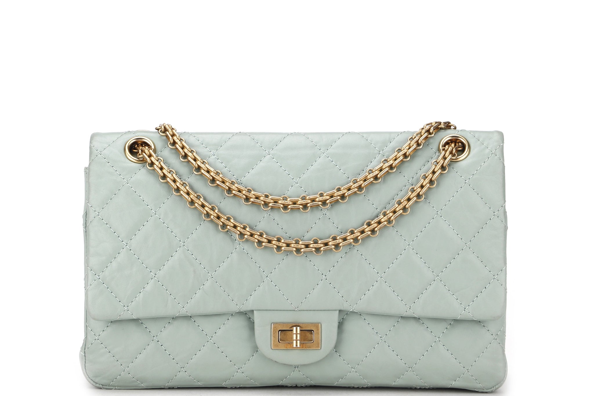CHANEL REISSUE 227 (2539xxxx) MINT GREEN CALFSKIN GOLD HARDWARE, WITH , DUST COVER & BOX