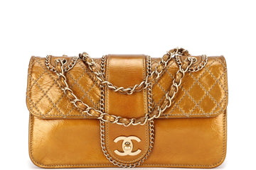 CHANEL MADISON FLAP BAG (1144xxxx) MEDIUM GOLD QUILTED PATENT LEATHER GOLD HARDWARE, NO  & DUST COVER