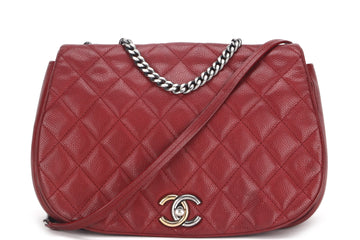 CHANEL POCKET FLAP MESSENGER BAG 26CM (2322xxxx) RED CAVIAR LEATHER GOLD & SILVER HARDWARE, WITH , NO DUST COVER