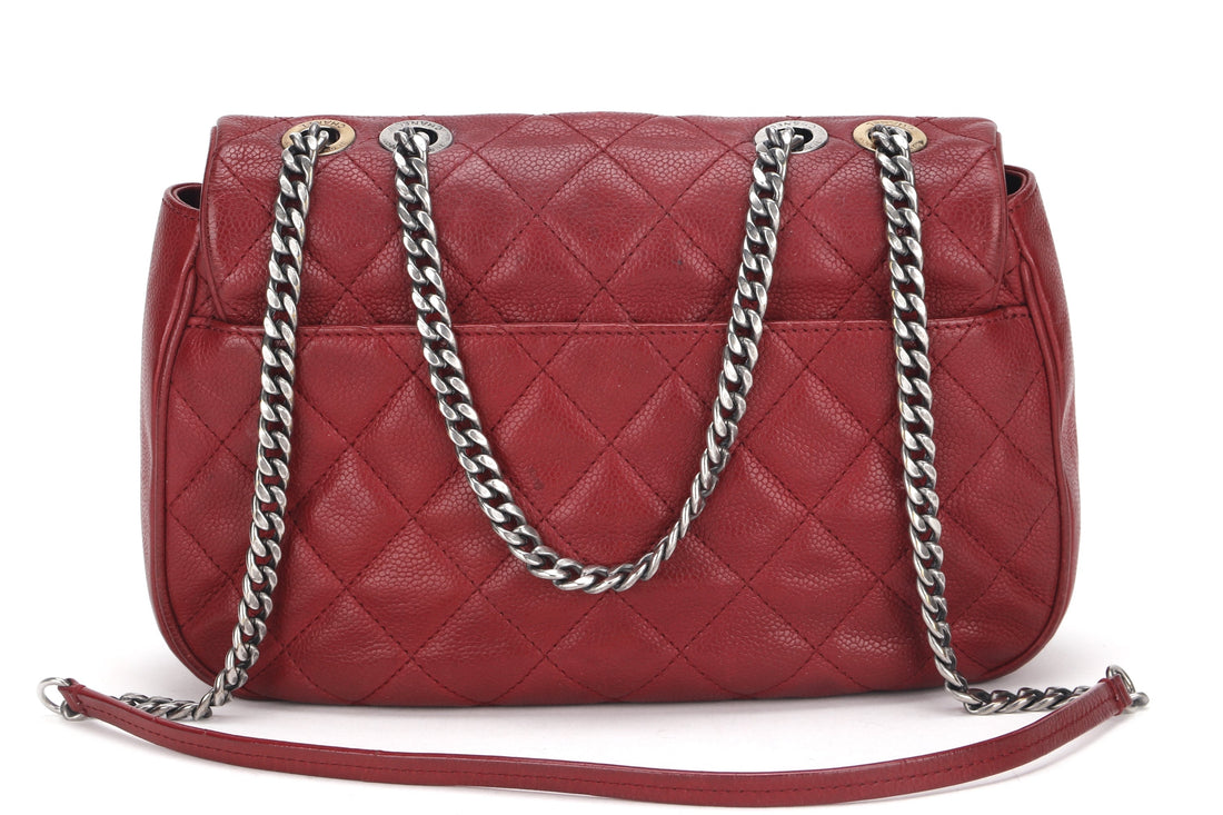 CHANEL POCKET FLAP MESSENGER BAG 26CM (2322xxxx) RED CAVIAR LEATHER GOLD & SILVER HARDWARE, WITH , NO DUST COVER