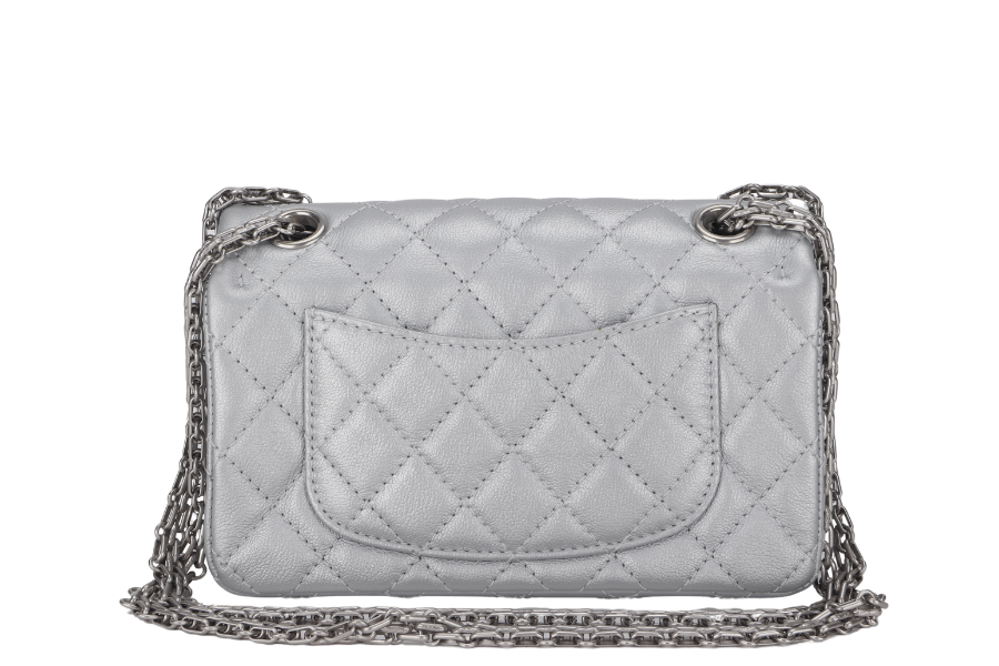 CHANEL CLASSIC FLAP REISSUE 2.55 MINI SILVER CALFSKIN SHW AUL4xxxx(MICROCHIP) WITH DUST COVER AND BOX