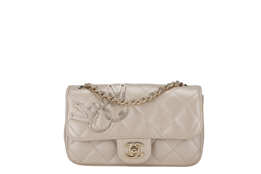 CHANEL VICTORY PEACE MINI FLAP LIGHT GOLD LAMBSKIN GOLD HARDWARE(2353xxxx) WITH DUST COVER  , NO