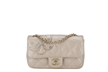 CHANEL VICTORY PEACE MINI FLAP LIGHT GOLD LAMBSKIN GOLD HARDWARE(2353xxxx) WITH DUST COVER  , NO