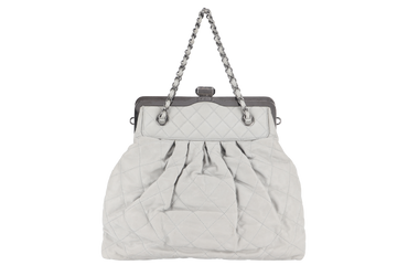 CHANEL CHIC FRAME TOTE (1484xxxx) LIGHT GREY CALFSKIN SILVER HARDWARE WITH  AND DUST COVER