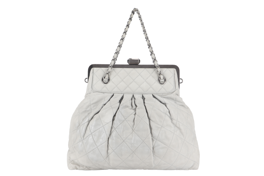 CHANEL CHIC FRAME TOTE (1484xxxx) LIGHT GREY CALFSKIN SILVER HARDWARE WITH  AND DUST COVER