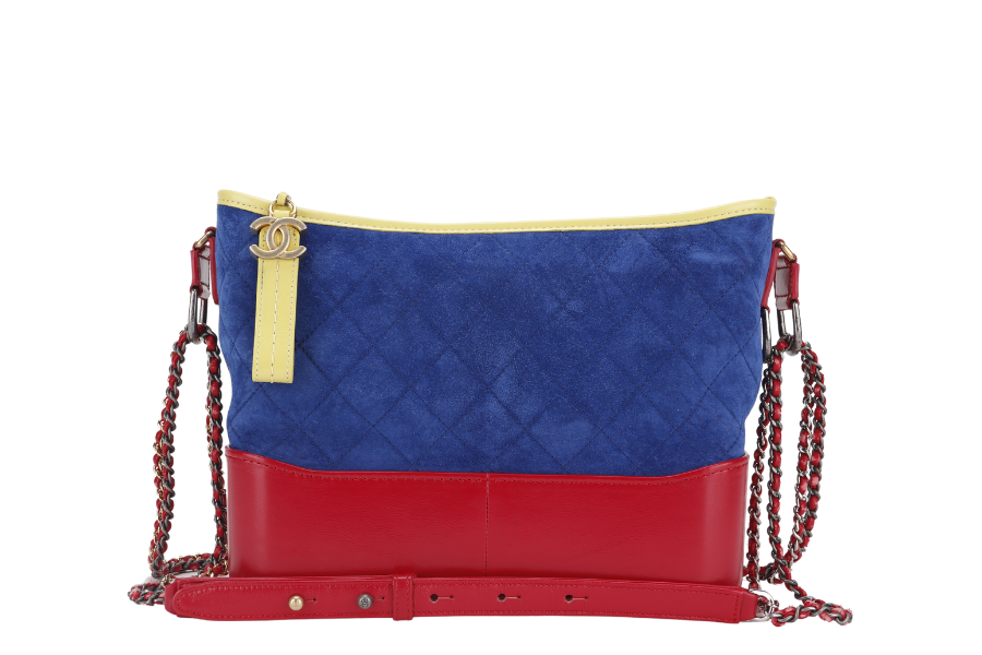CHANEL GABRIEL HOBO BAG MEDIUM RED,BLUE, YELLOW SUEDE LEATHER GOLD HARDWARE (2424xxxx) WITH DUST COVER AND