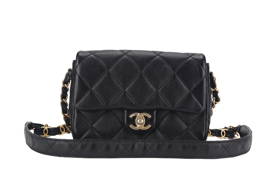 CHANEL SINGLE FLAP BAG 22CM BLACK LAMBSKIN GOLD HARDWARE (JC2Hxxxx) WITH DUST COVER AND BOX