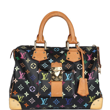 Louis Vuitton x Takashi Murakami Speedy 30 Black Multicolored Monogram Gold Hardware